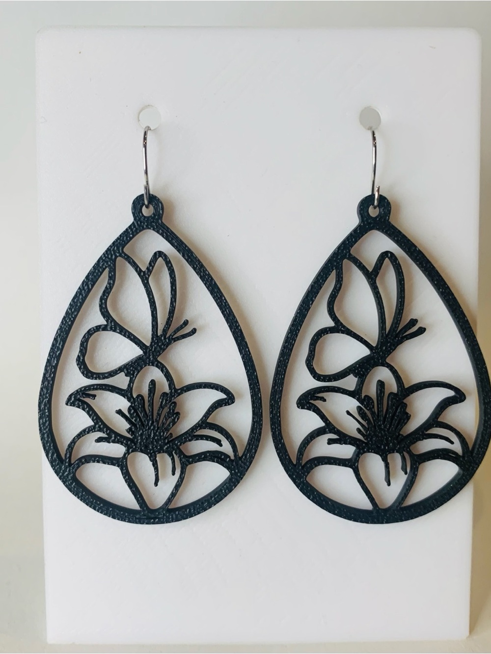 Black Floral Teardrop Dangle Earrings - Women Jewelry